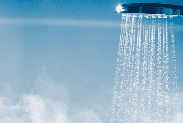 A close-up view of soft water coming from a shower head.