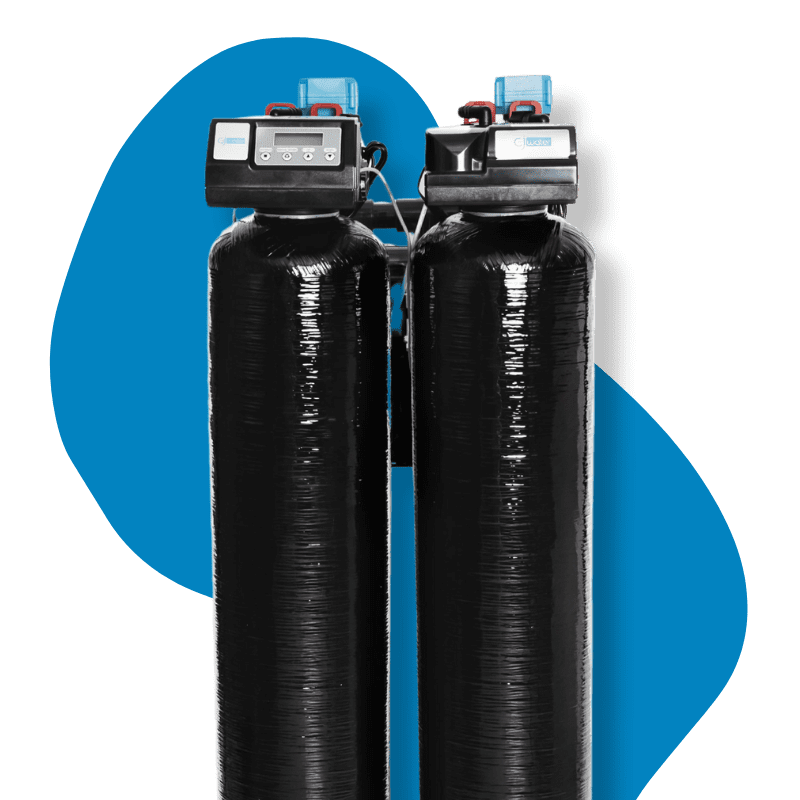 Twin tank water softeners from C and J Water on display