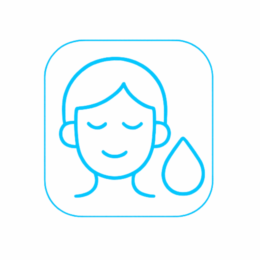 Face and water droplet icon.