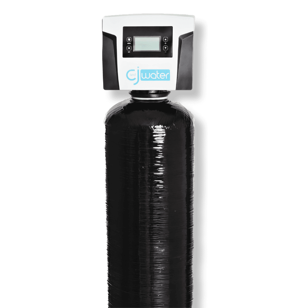 Single tank residential water softener with brine tank used for whole-house hard water treatment