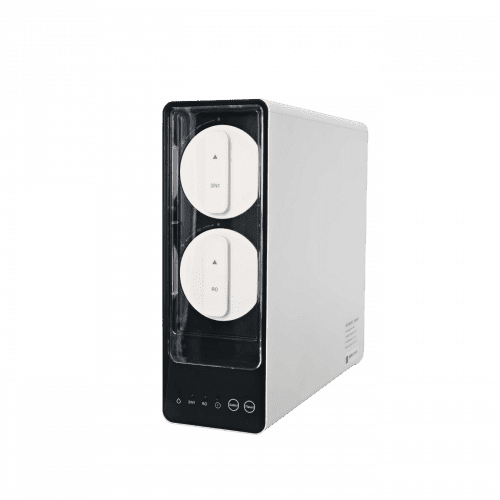 Compact white water filter unit.